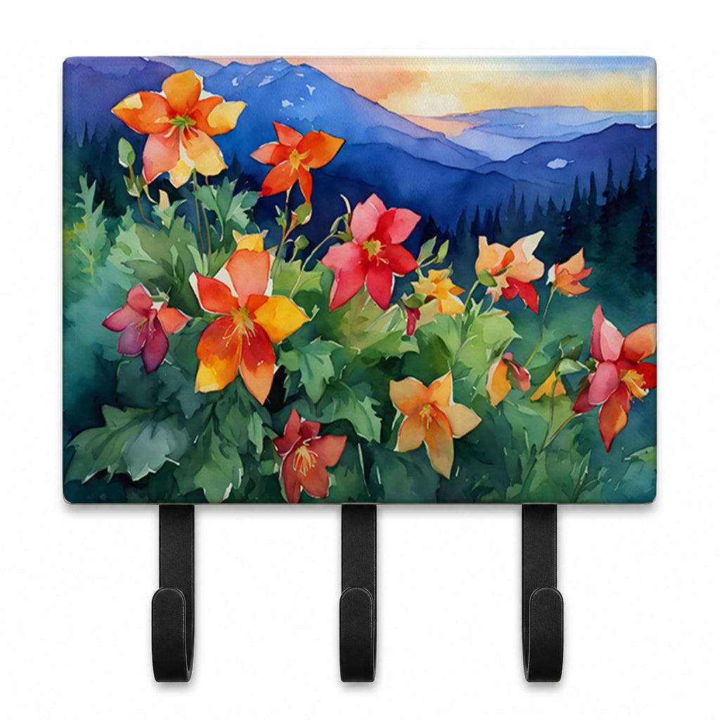 Colorado Rocky Mountain Columbine in Watercolor Leash or Key Holder Wall Hooks, Coat Rack Wall Mount, for Hanging Keys, Towels, Aprons, Leashes