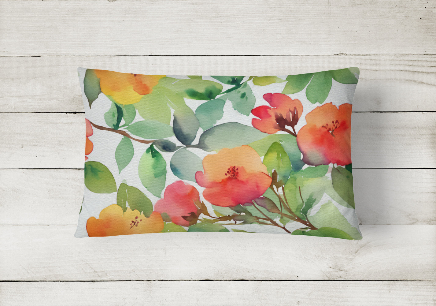 Connecticut Mountain Laurels in Watercolor Decorative Throw Pillow 12x16 Indoor Outdoor Accent Cushion, Fabric Cover with Insert for Sofa, Bed, Porch & Living Room