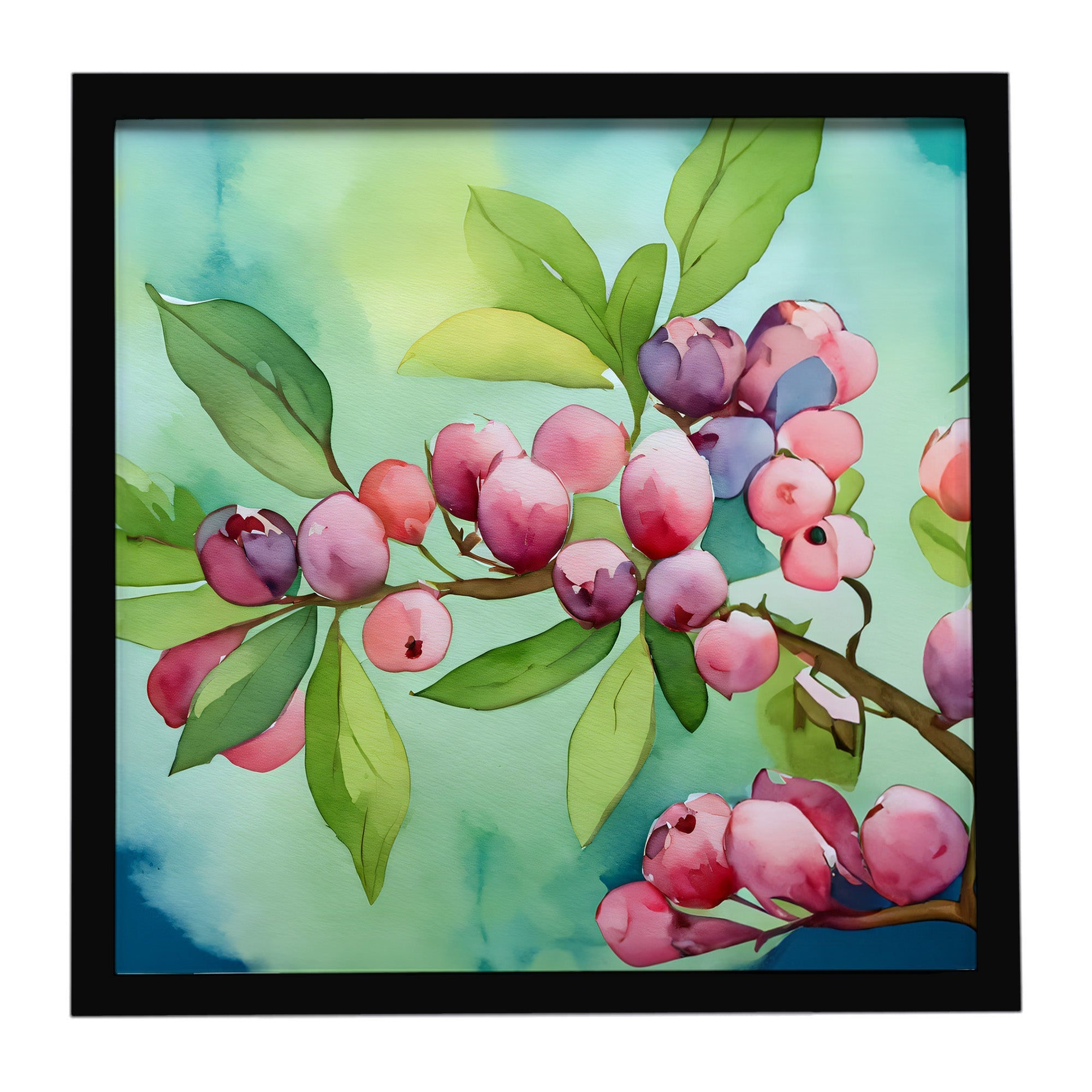 Connecticut Mountain Laurels in Watercolor Framed Metal Print Bathroom, Kitchen, Office, Home Decor Wall Art Ready to Hang, Square, 8X8