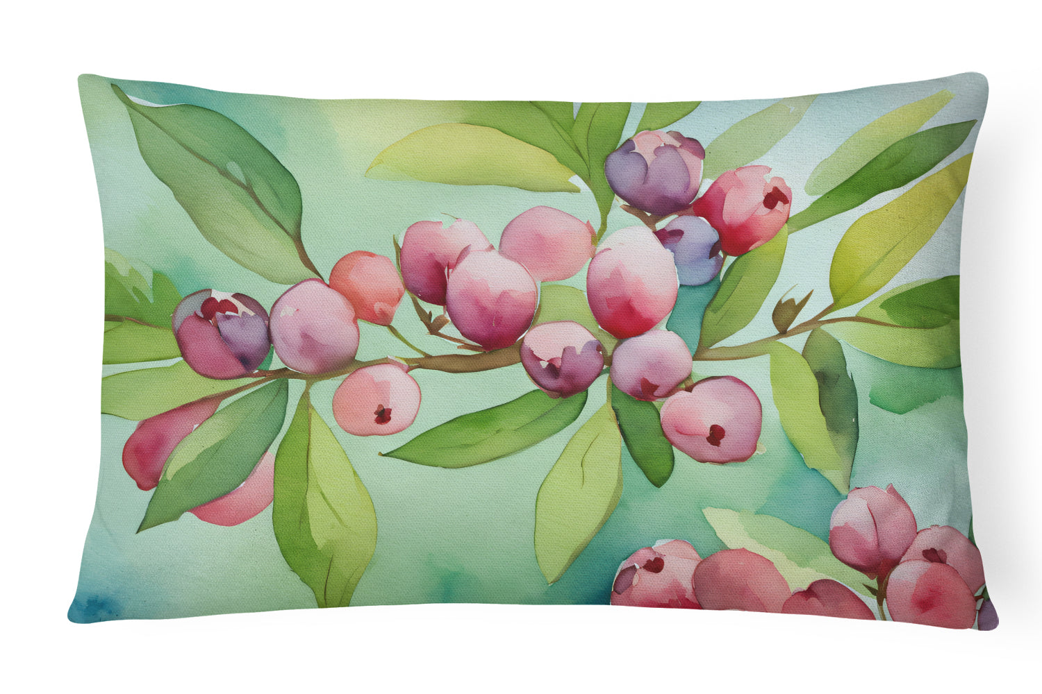 Connecticut Mountain Laurels in Watercolor Decorative Throw Pillow 12x16 Indoor Outdoor Accent Cushion, Fabric Cover with Insert for Sofa, Bed, Porch & Living Room