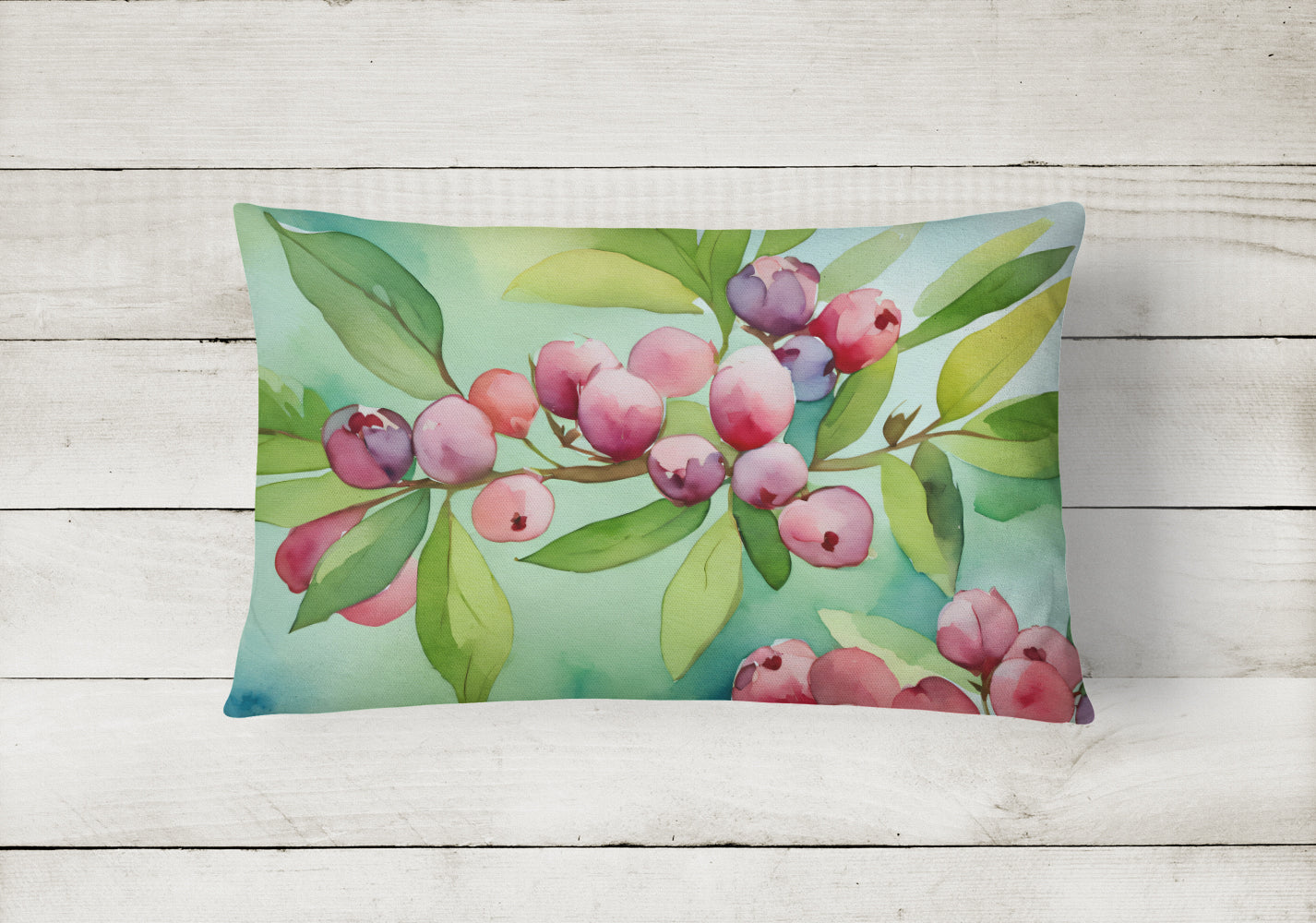 Connecticut Mountain Laurels in Watercolor Decorative Throw Pillow 12x16 Indoor Outdoor Accent Cushion, Fabric Cover with Insert for Sofa, Bed, Porch & Living Room