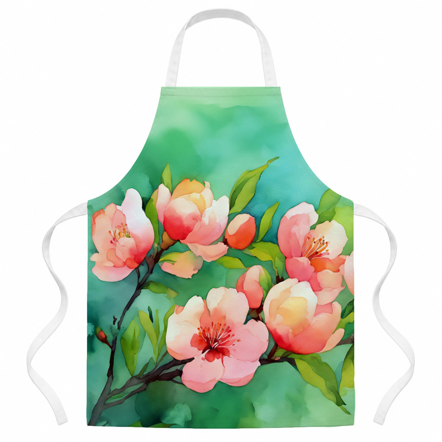 Delaware Peach Blossom in Watercolor Apron Cooking Kitchen Server Baking Crafts Gardening for Adult Women Men, Unisex, Large, Multicolor