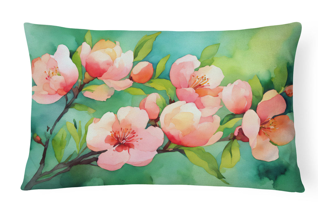Delaware Peach Blossom in Watercolor Decorative Throw Pillow 12x16 Indoor Outdoor Accent Cushion, Fabric Cover with Insert for Sofa, Bed, Porch & Living Room