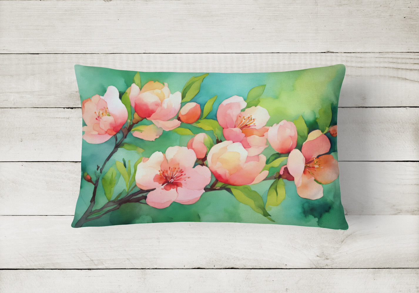 Delaware Peach Blossom in Watercolor Decorative Throw Pillow 12x16 Indoor Outdoor Accent Cushion, Fabric Cover with Insert for Sofa, Bed, Porch & Living Room