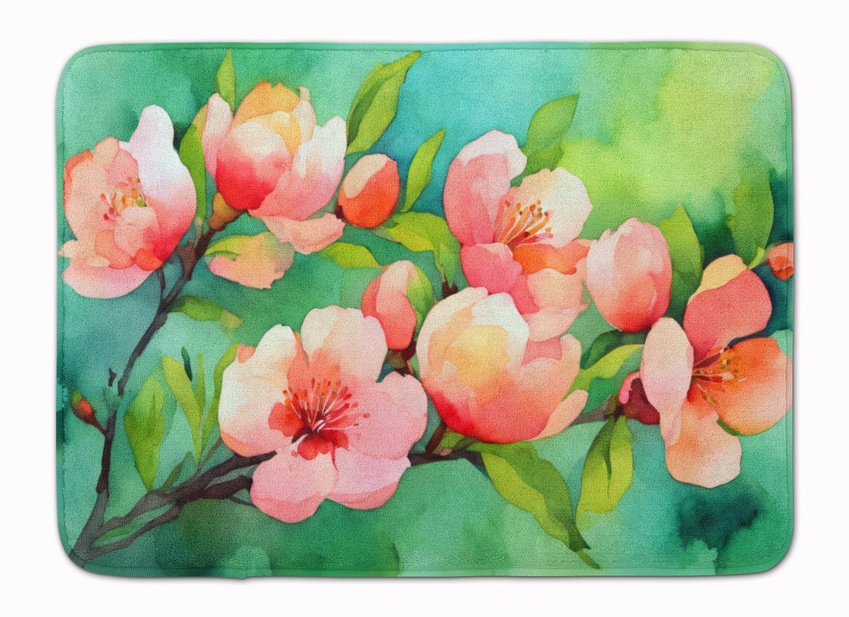 Delaware Peach Blossom in Watercolor Memory Foam Kitchen Mat Machine Washable Anti-Fatigue Cushion Comfort Bath or Kitchen Rug