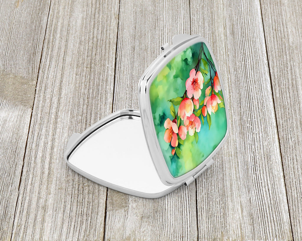 Delaware Peach Blossom in Watercolor Compact Mirror Decorative Travel Makeup Mirror for Women Girls Gifts Pocket Makeup Mirror Folding Handheld