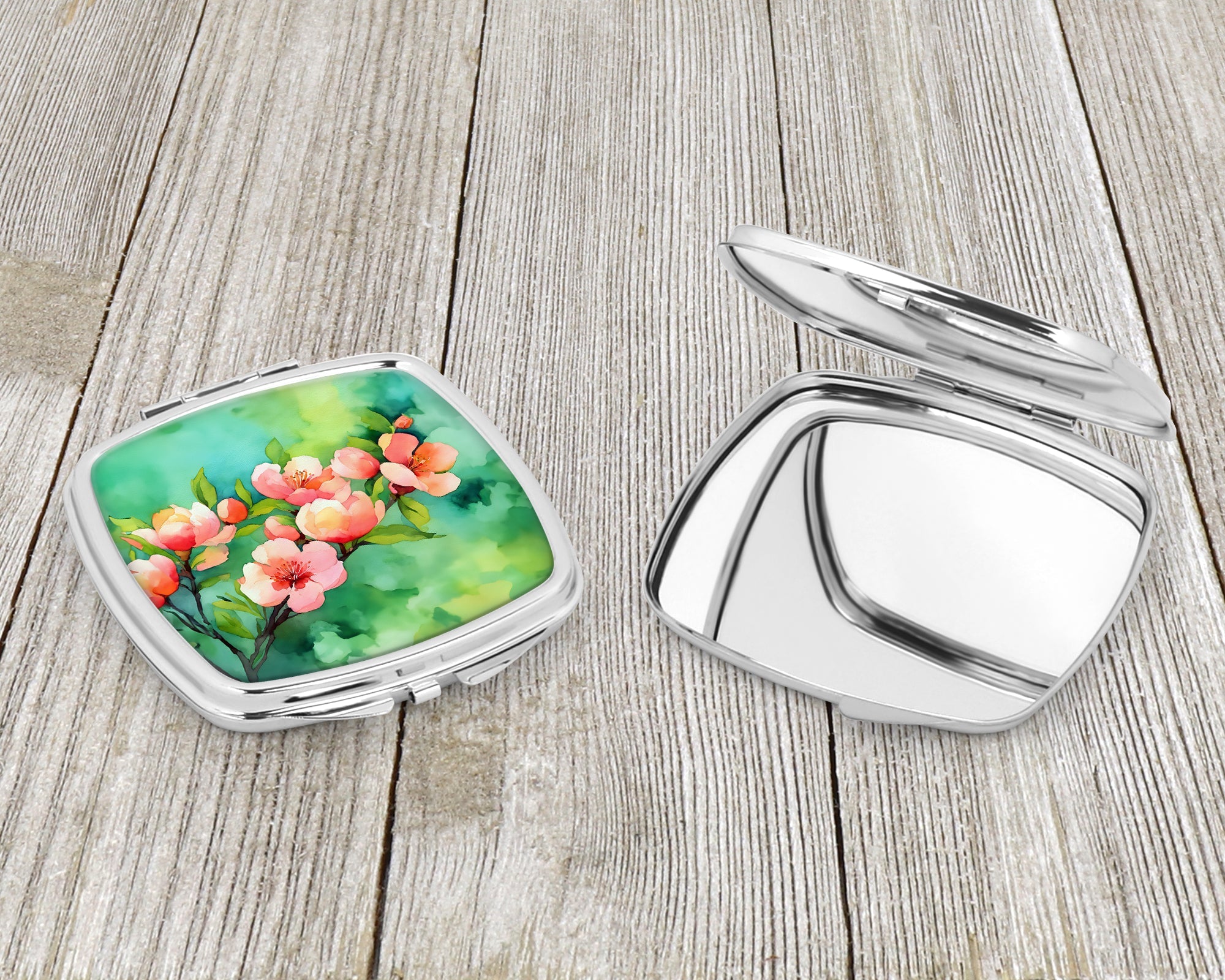 Delaware Peach Blossom in Watercolor Compact Mirror Decorative Travel Makeup Mirror for Women Girls Gifts Pocket Makeup Mirror Folding Handheld