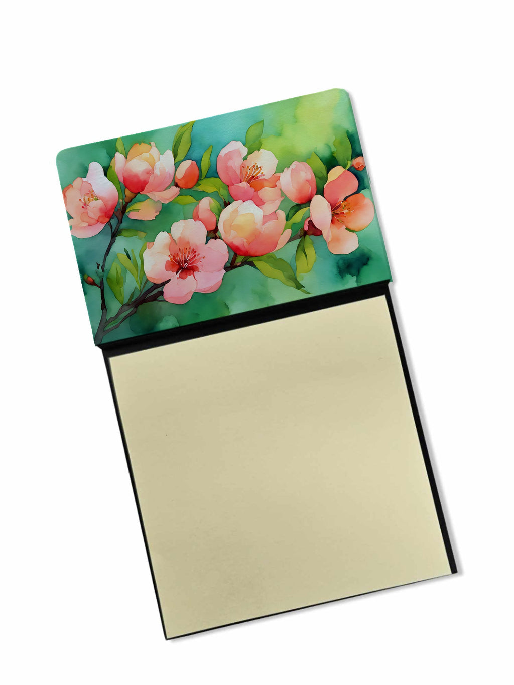 Delaware Peach Blossom in Watercolor Watercolor Sticky Note Holder Refillable Dispenser Desk Accessory 3x3 Pad Gift