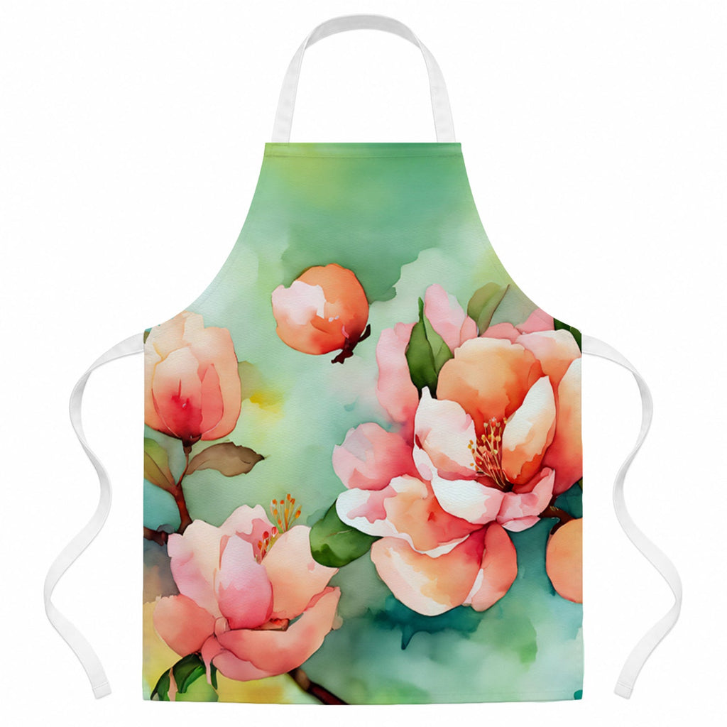 Delaware Peach Blossom in Watercolor Apron Cooking Kitchen Server Baking Crafts Gardening for Adult Women Men, Unisex, Large, Multicolor