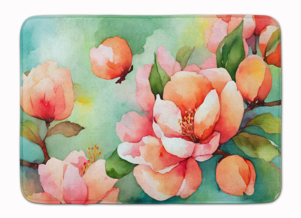 Delaware Peach Blossom in Watercolor Memory Foam Kitchen Mat Machine Washable Anti-Fatigue Cushion Comfort Bath or Kitchen Rug