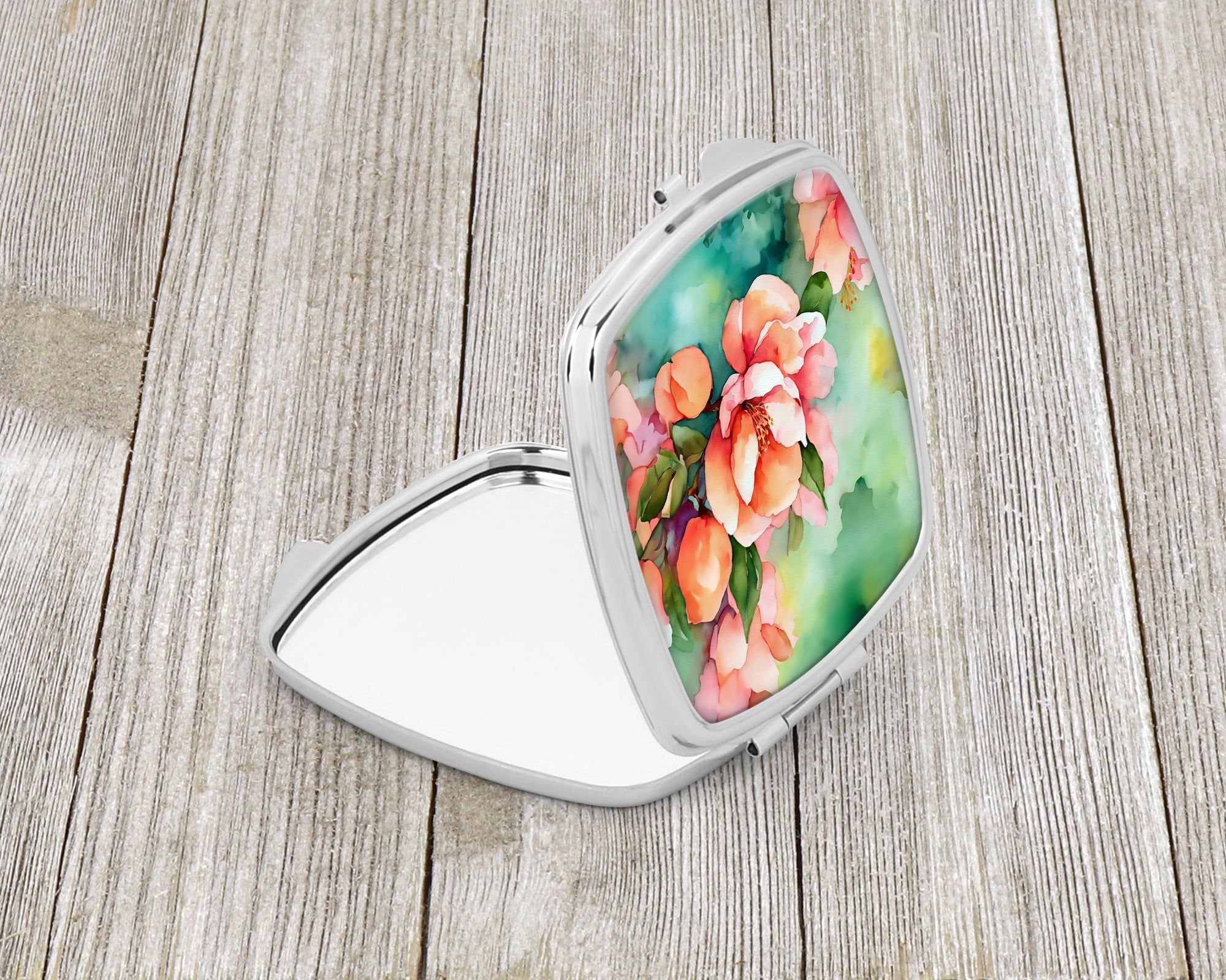 Delaware Peach Blossom in Watercolor Compact Mirror Decorative Travel Makeup Mirror for Women Girls Gifts Pocket Makeup Mirror Folding Handheld