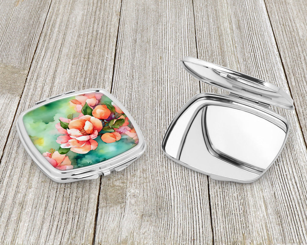 Delaware Peach Blossom in Watercolor Compact Mirror Decorative Travel Makeup Mirror for Women Girls Gifts Pocket Makeup Mirror Folding Handheld