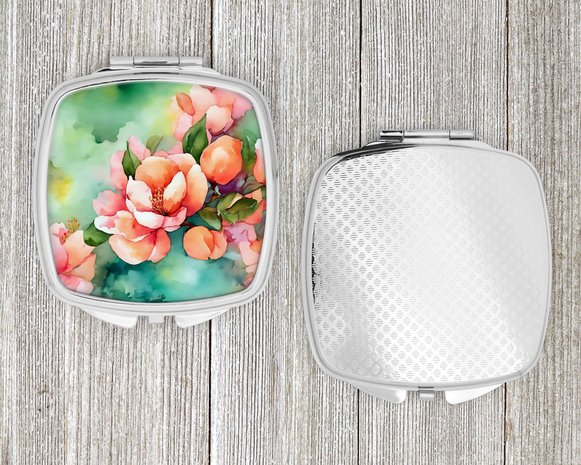 Delaware Peach Blossom in Watercolor Compact Mirror Decorative Travel Makeup Mirror for Women Girls Gifts Pocket Makeup Mirror Folding Handheld