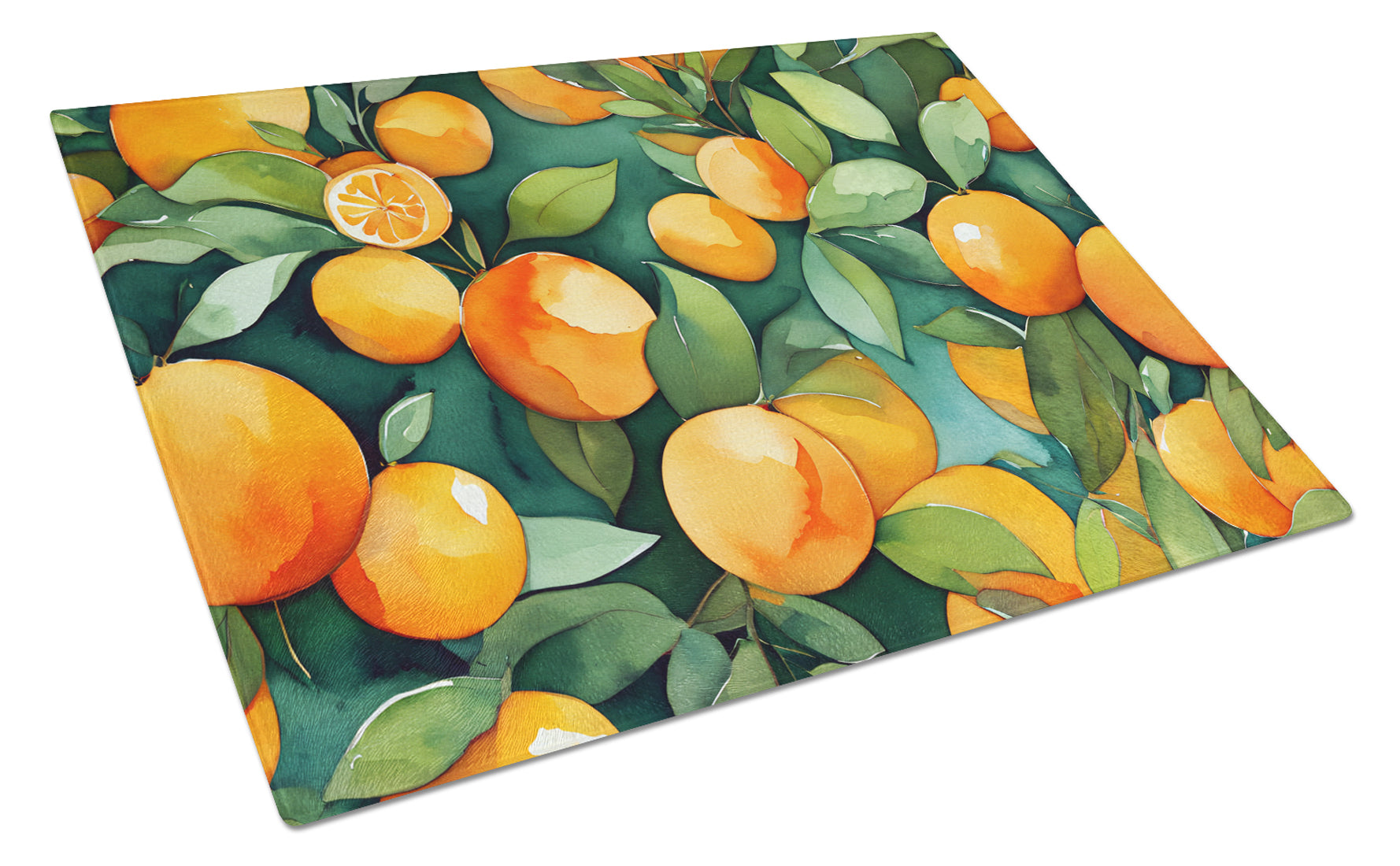 Florida Orange Blossom in Watercolor Cutting Board Tempered Glass Kitchen Cutting Surface, Heat Resistant Chopping, Non-Slip Feet, Food Prep & Serving