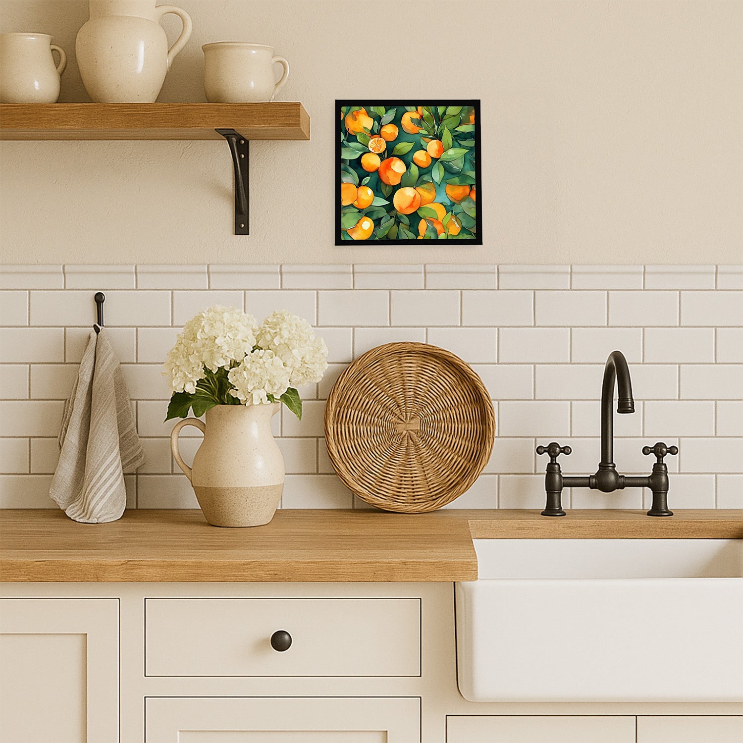 Florida Orange Blossom in Watercolor Framed Metal Print Bathroom, Kitchen, Office, Home Decor Wall Art Ready to Hang, Square, 8X8