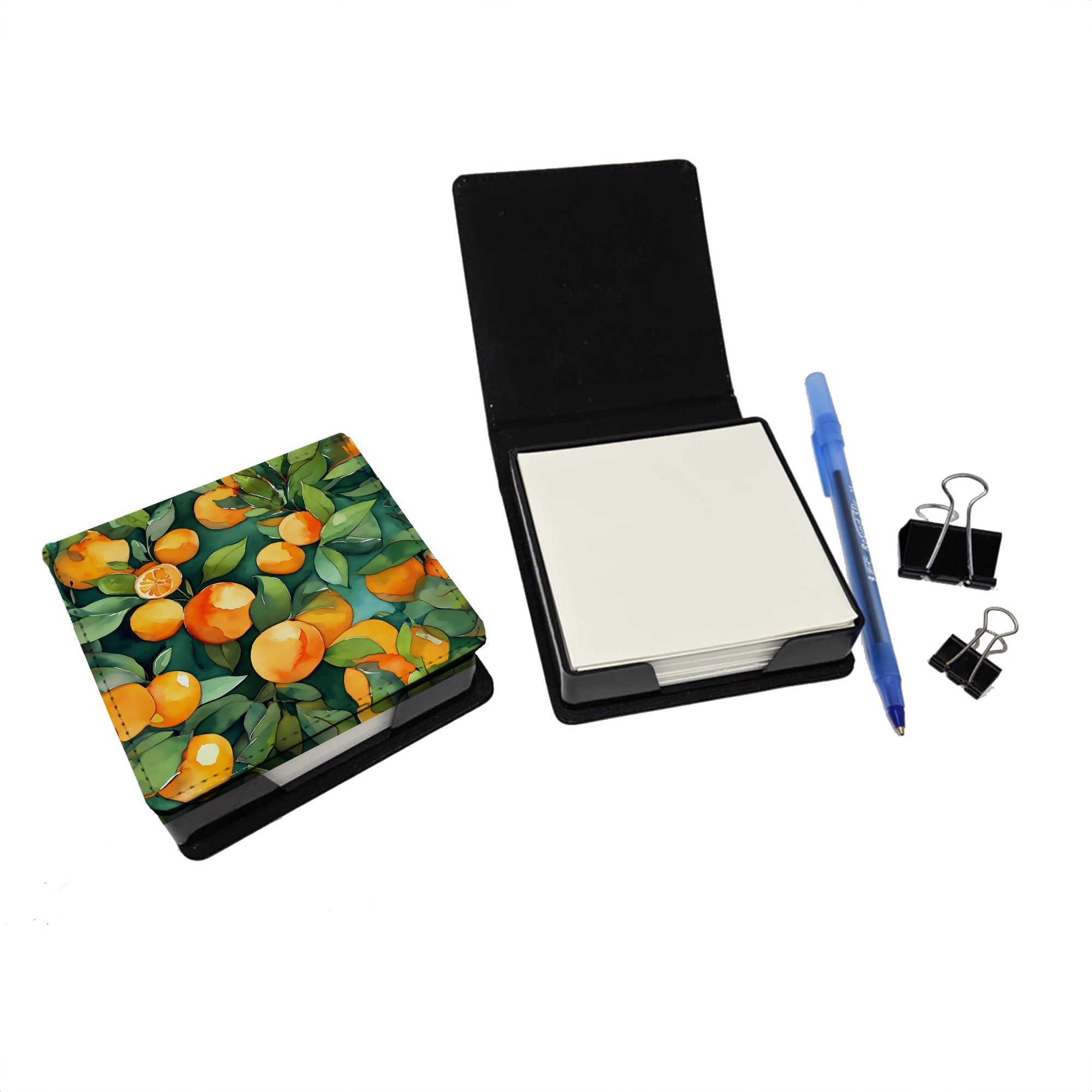 Florida Orange Blossom in Watercolor PU Leather Note Paper Holder with Artist-Designed Cover, Desk Accessory, Office Gift