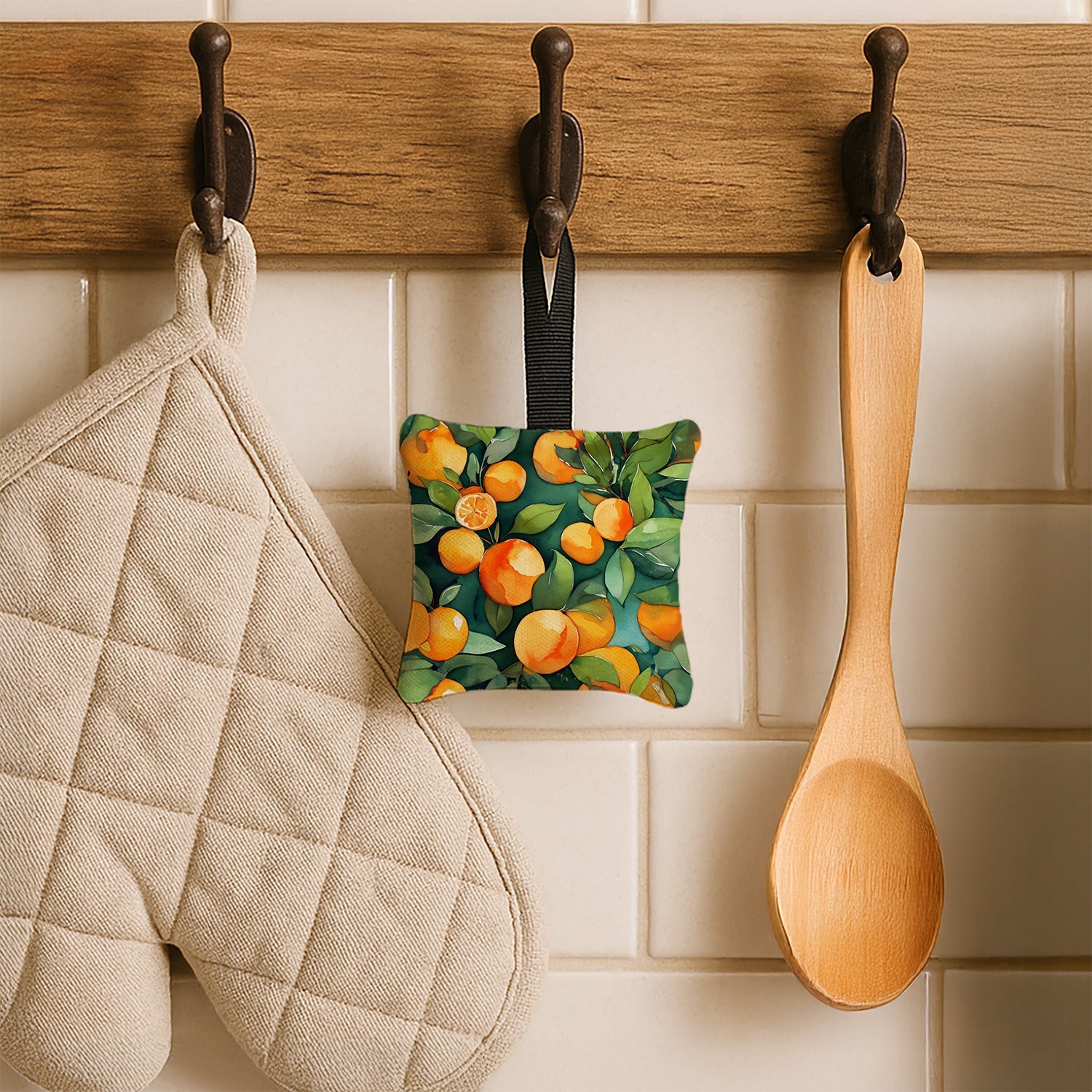 Florida Orange Blossom in Watercolor Hanging Square Fabric Ornament 3.5 × 3.5 Decorative Door-Knob & Tree Hanger, Soft Fabric