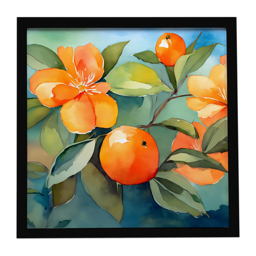 Florida Orange Blossom in Watercolor Framed Metal Print Bathroom, Kitchen, Office, Home Decor Wall Art Ready to Hang, Square, 8X8