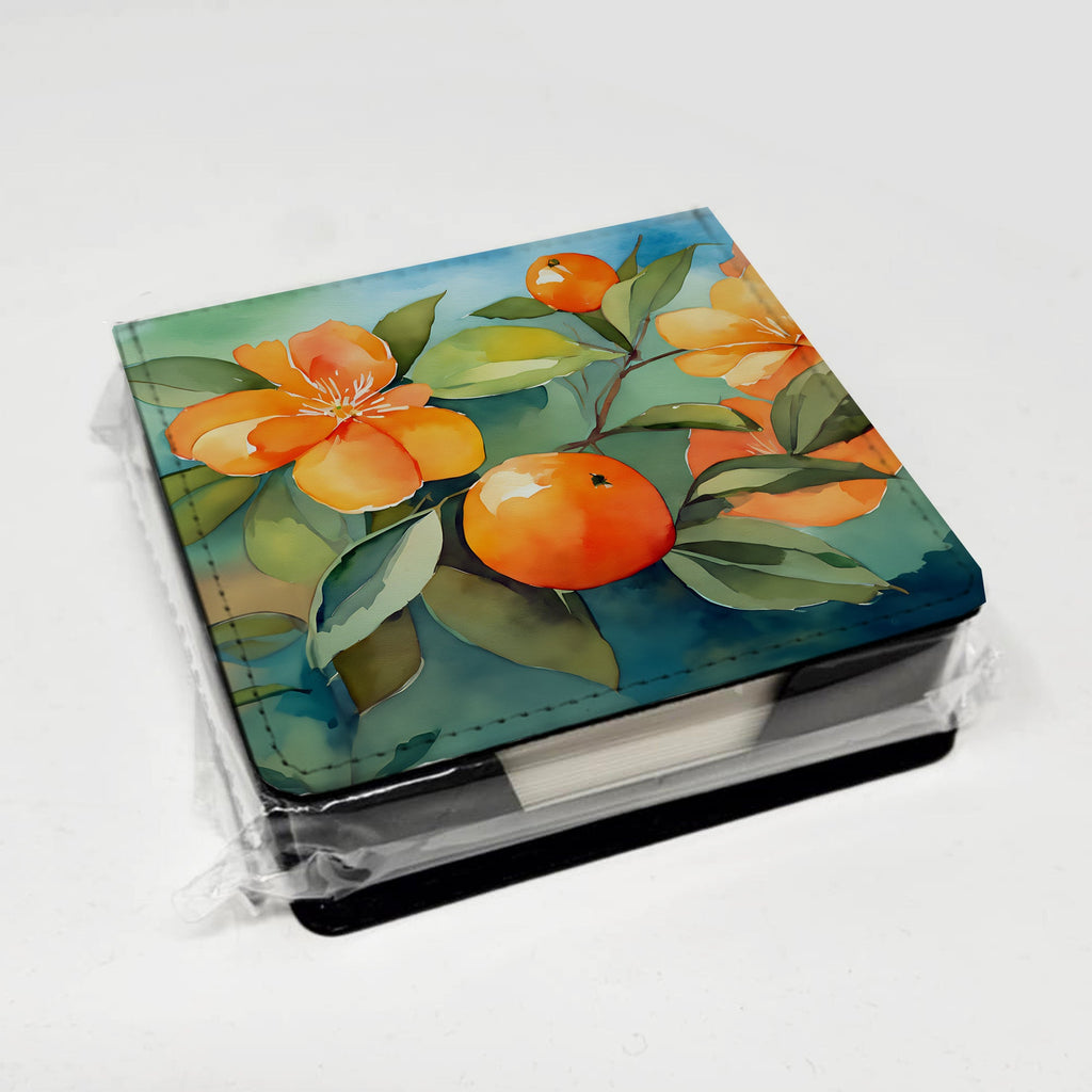 Florida Orange Blossom in Watercolor PU Leather Note Paper Holder with Artist-Designed Cover, Desk Accessory, Office Gift