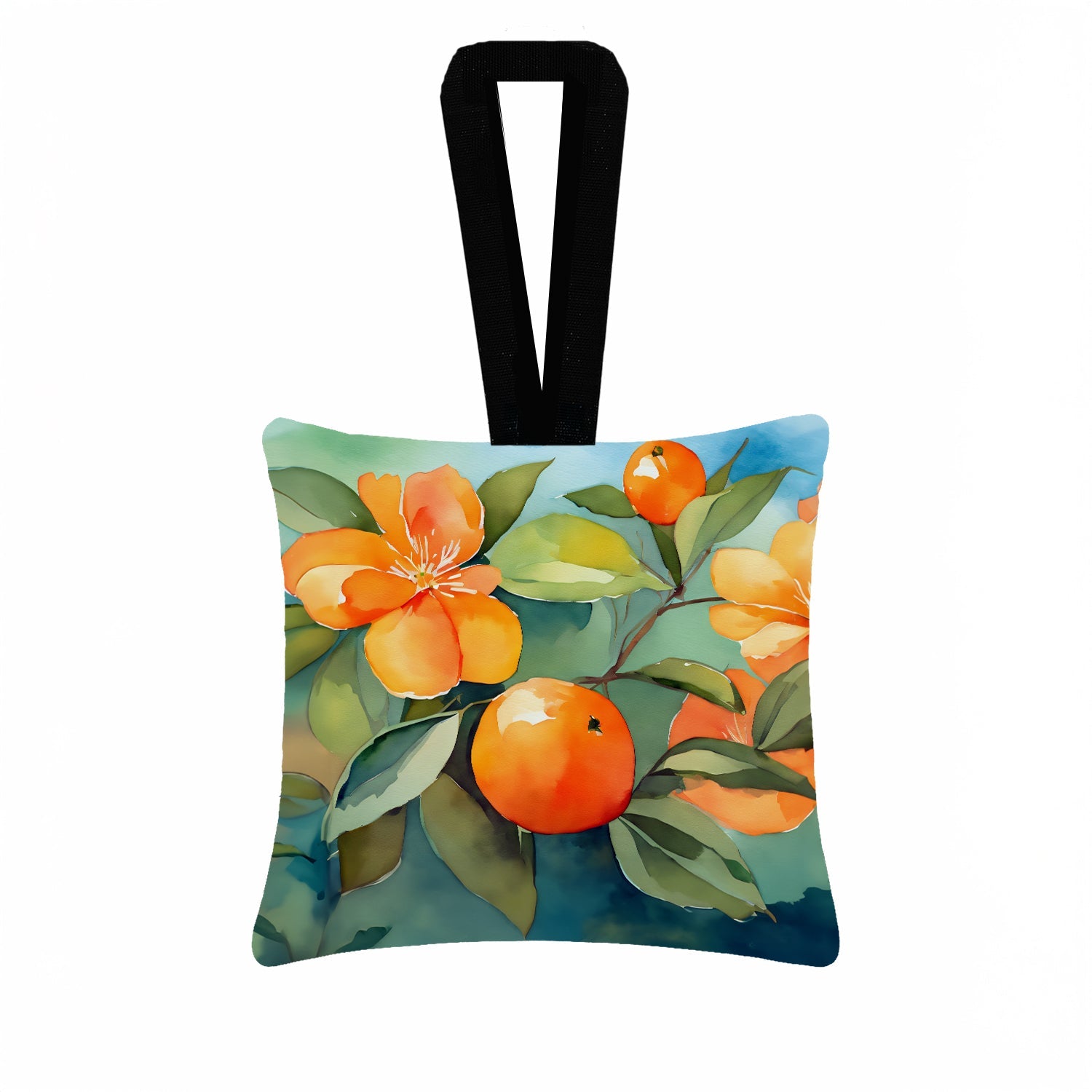 Florida Orange Blossom in Watercolor Hanging Square Fabric Ornament 3.5 × 3.5 Decorative Door-Knob & Tree Hanger, Soft Fabric