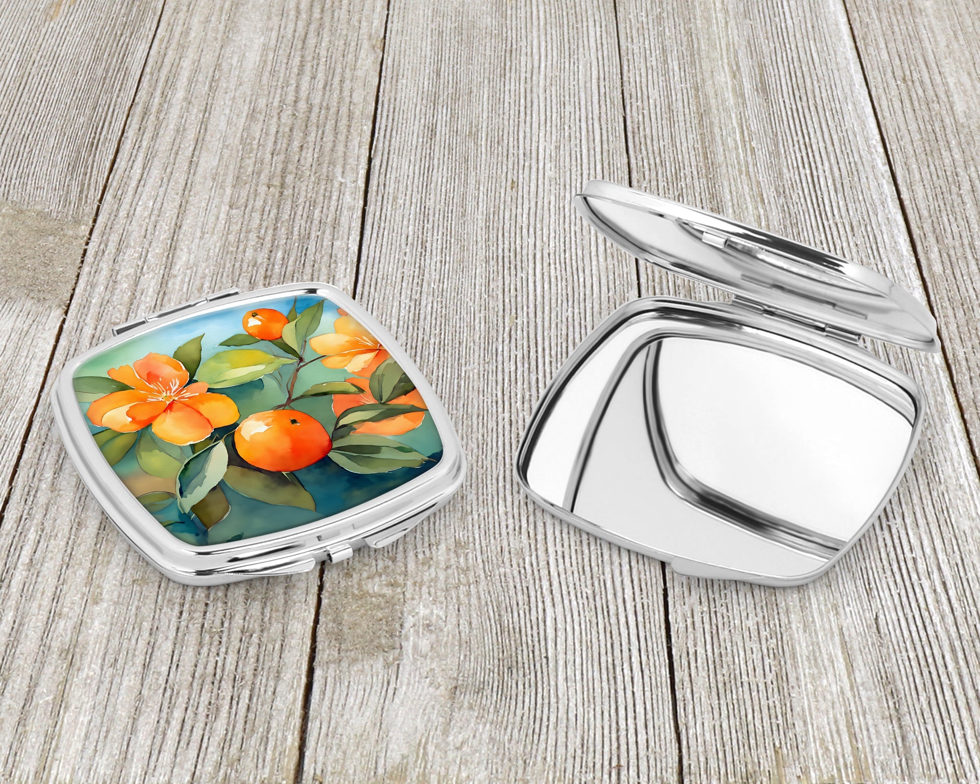 Florida Orange Blossom in Watercolor Compact Mirror Decorative Travel Makeup Mirror for Women Girls Gifts Pocket Makeup Mirror Folding Handheld