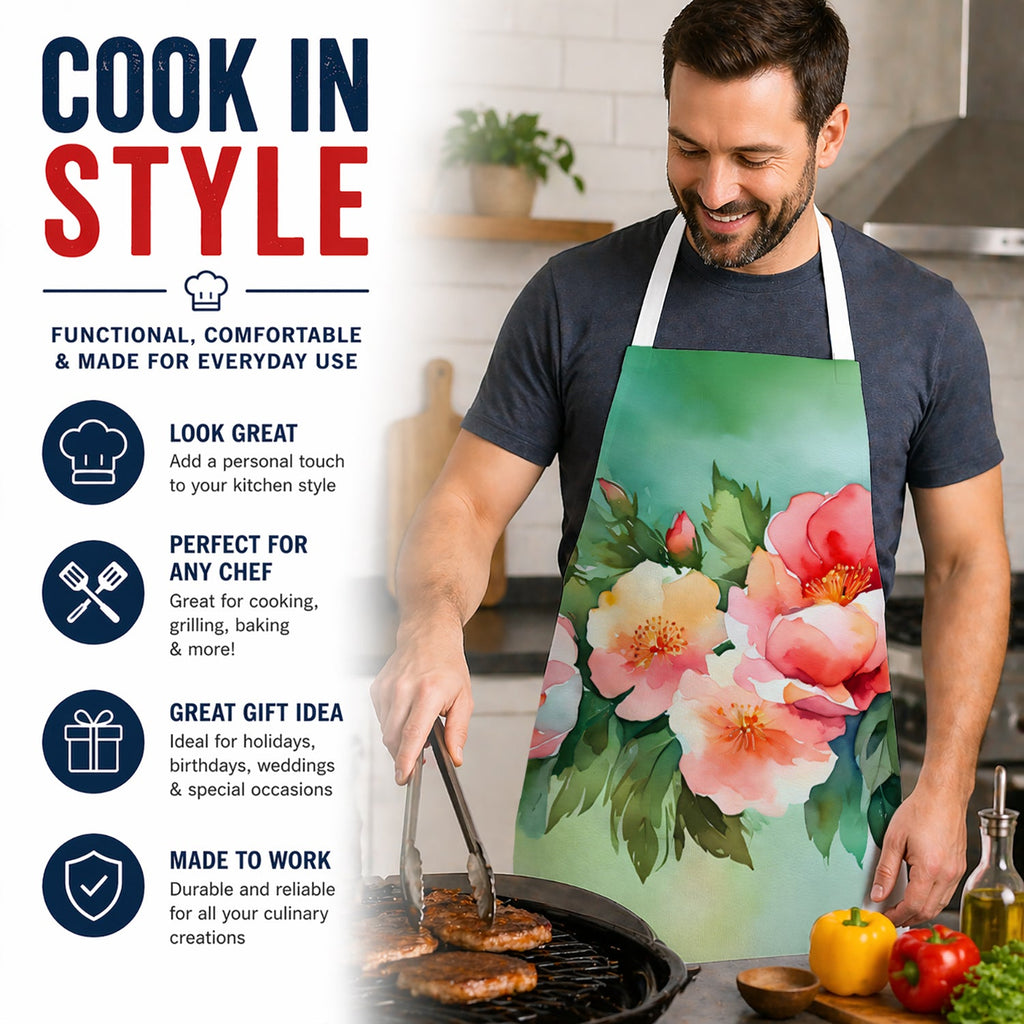 Georgia Cherokee Rose in Watercolor Apron Cooking Kitchen Server Baking Crafts Gardening for Adult Women Men, Unisex, Large, Multicolor
