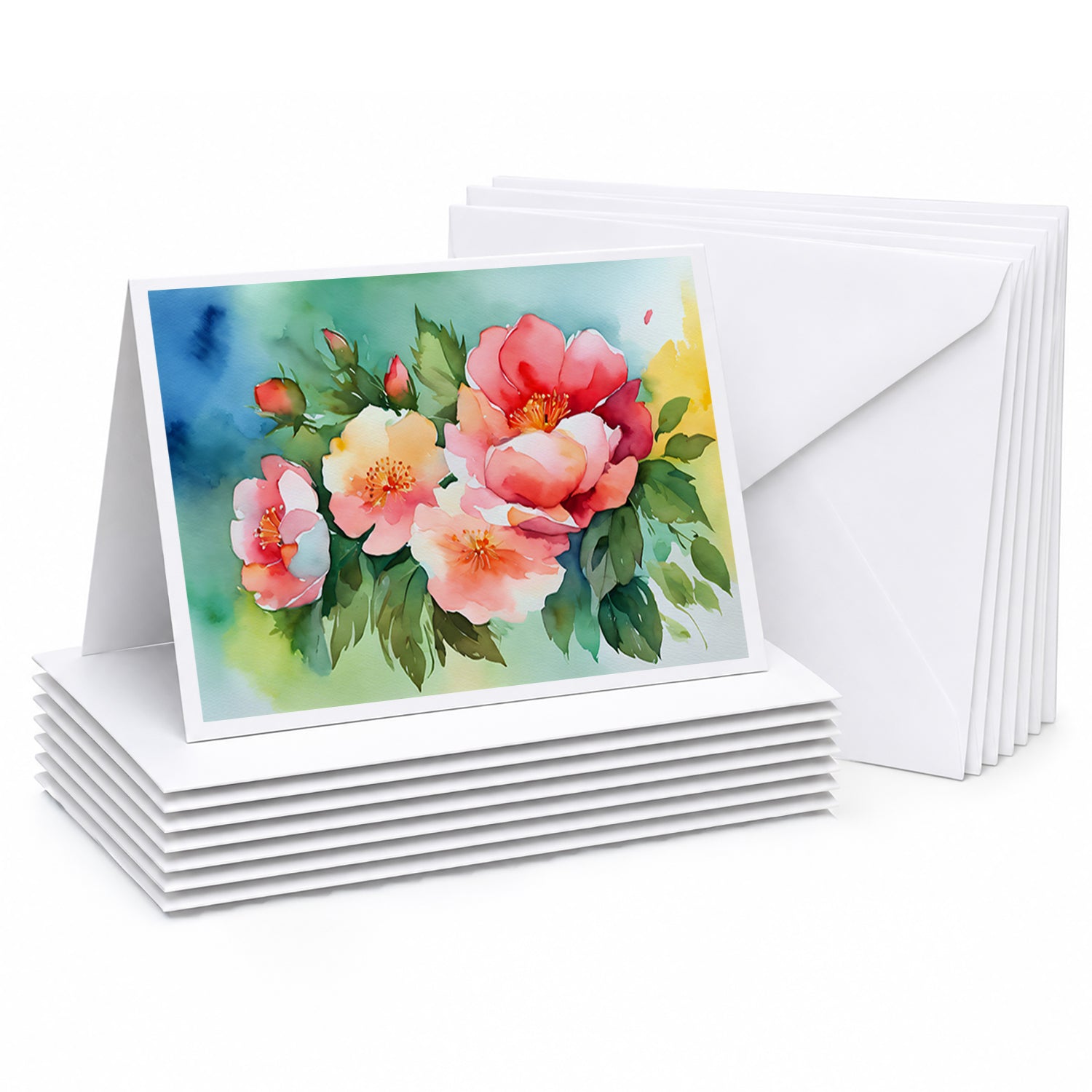 Georgia Cherokee Rose in Watercolor Greeting Cards Pack of 8 Blank Cards with Envelopes Whimsical A7 Size 5x7