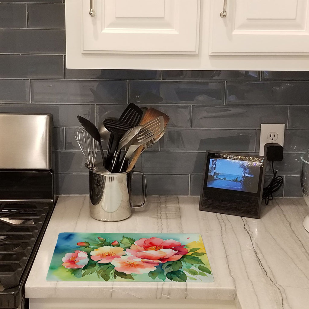 Georgia Cherokee Rose in Watercolor Cutting Board Tempered Glass Kitchen Cutting Surface, Heat Resistant Chopping, Non-Slip Feet, Food Prep & Serving