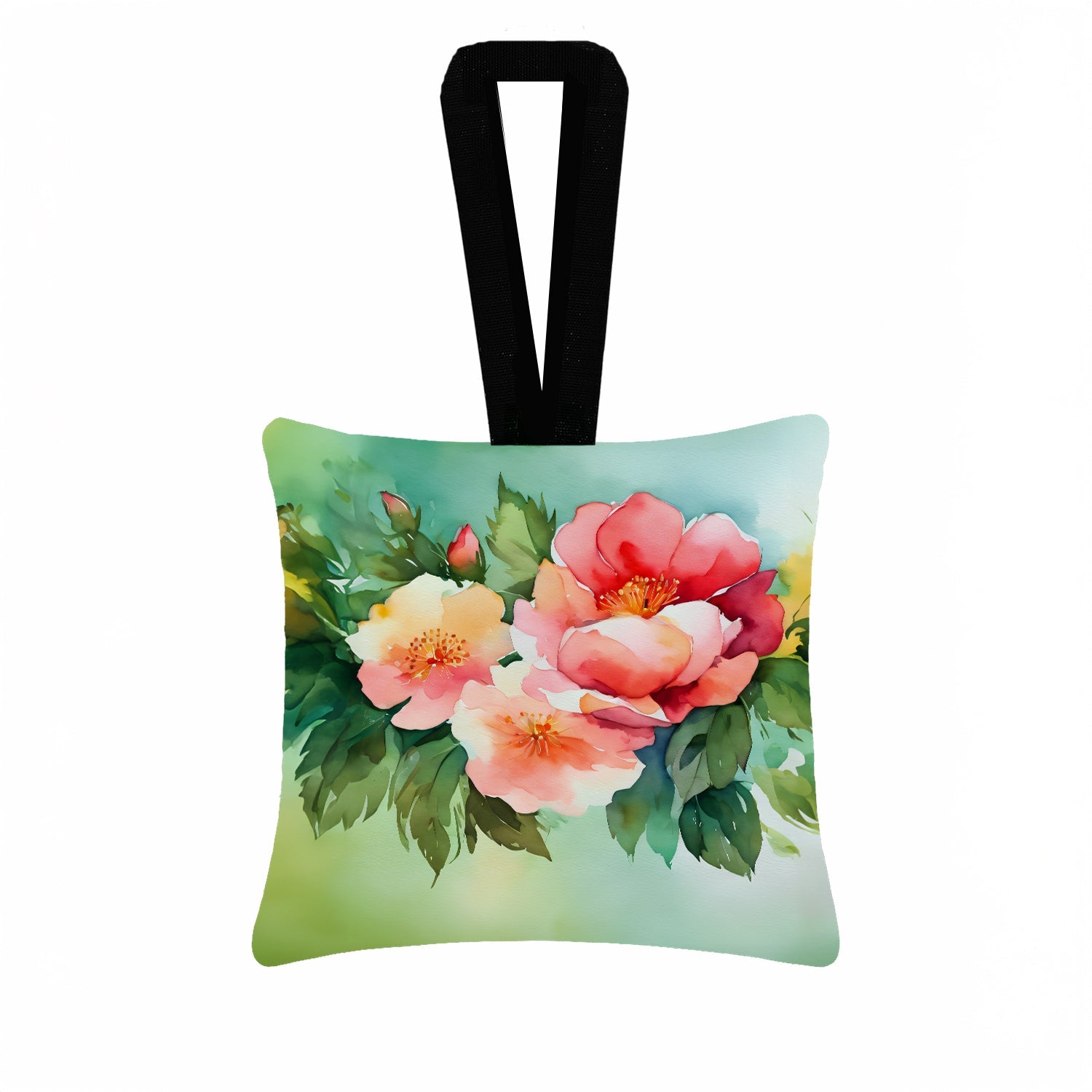 Georgia Cherokee Rose in Watercolor Hanging Square Fabric Ornament 3.5 × 3.5 Decorative Door-Knob & Tree Hanger, Soft Fabric
