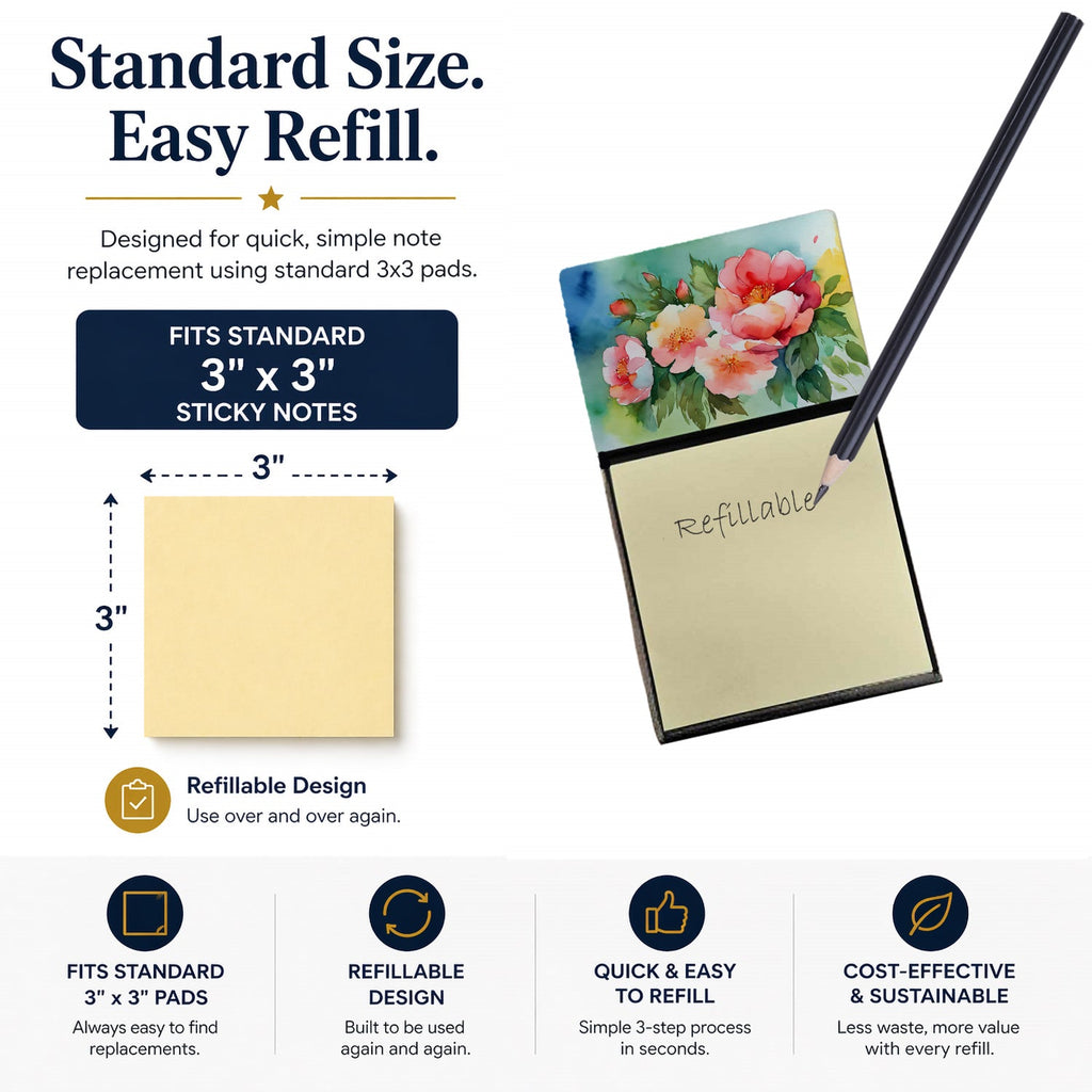 Georgia Cherokee Rose in Watercolor Watercolor Sticky Note Holder Refillable Dispenser Desk Accessory 3x3 Pad Gift