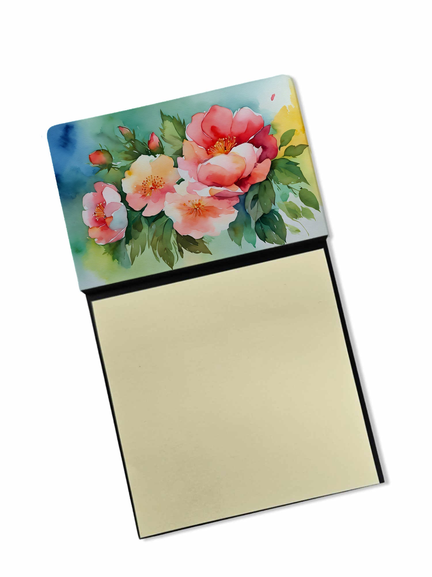 Georgia Cherokee Rose in Watercolor Watercolor Sticky Note Holder Refillable Dispenser Desk Accessory 3x3 Pad Gift