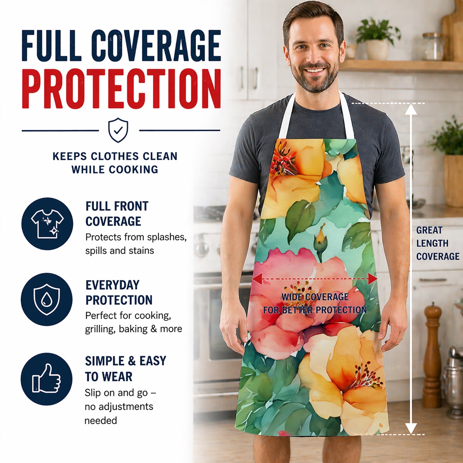 Georgia Cherokee Rose in Watercolor Apron Cooking Kitchen Server Baking Crafts Gardening for Adult Women Men, Unisex, Large, Multicolor