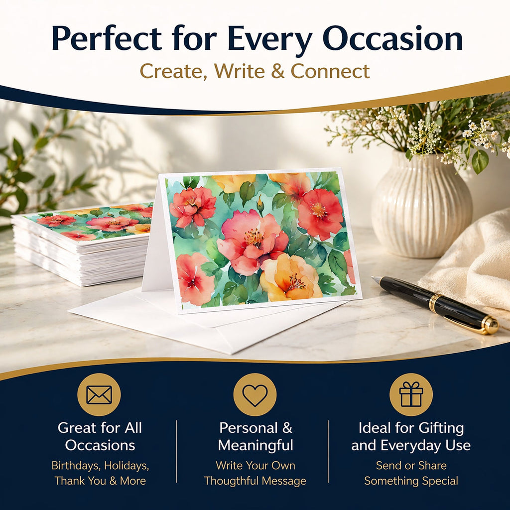 Georgia Cherokee Rose in Watercolor Greeting Cards Pack of 8 Blank Cards with Envelopes Whimsical A7 Size 5x7