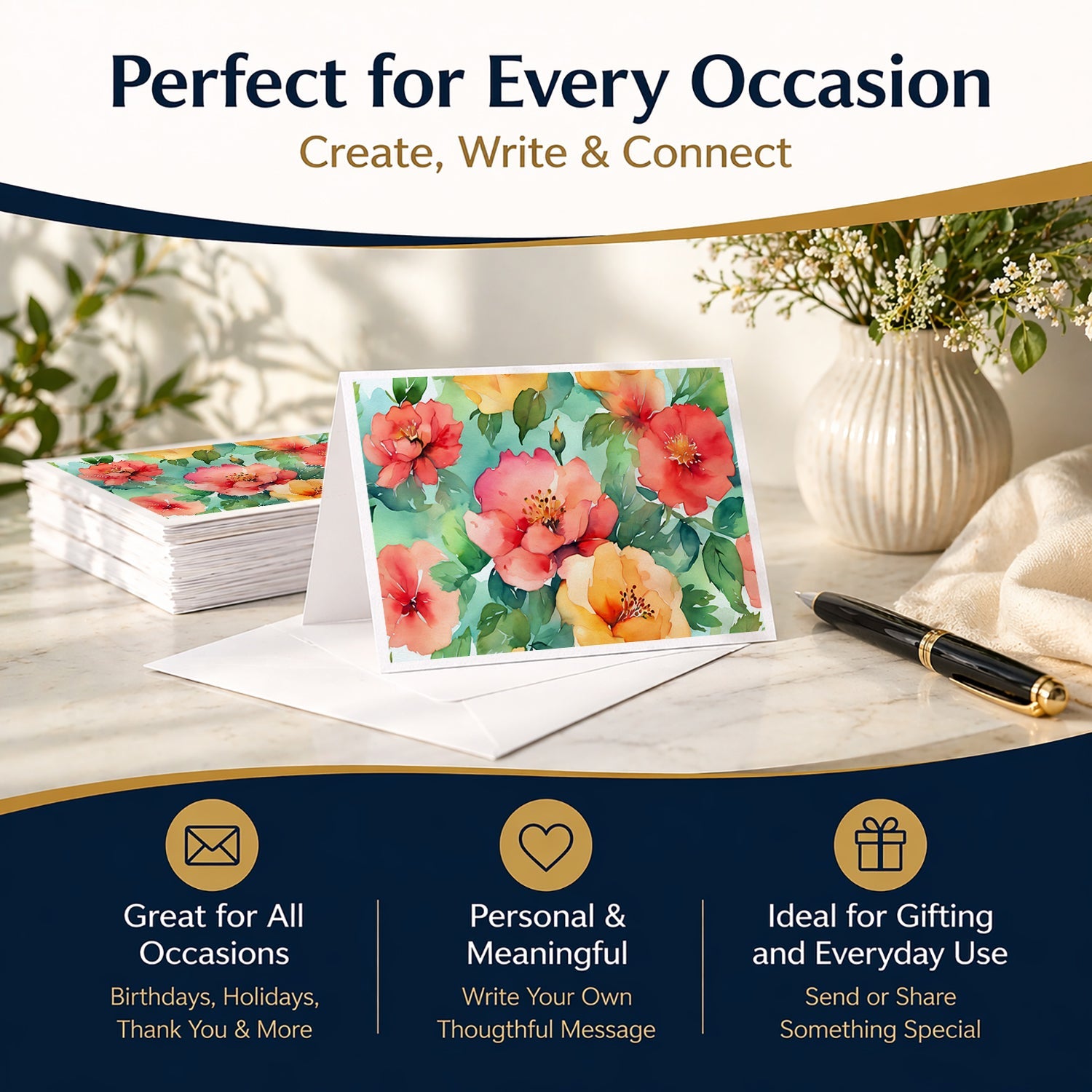 Georgia Cherokee Rose in Watercolor Greeting Cards Pack of 8 Blank Cards with Envelopes Whimsical A7 Size 5x7