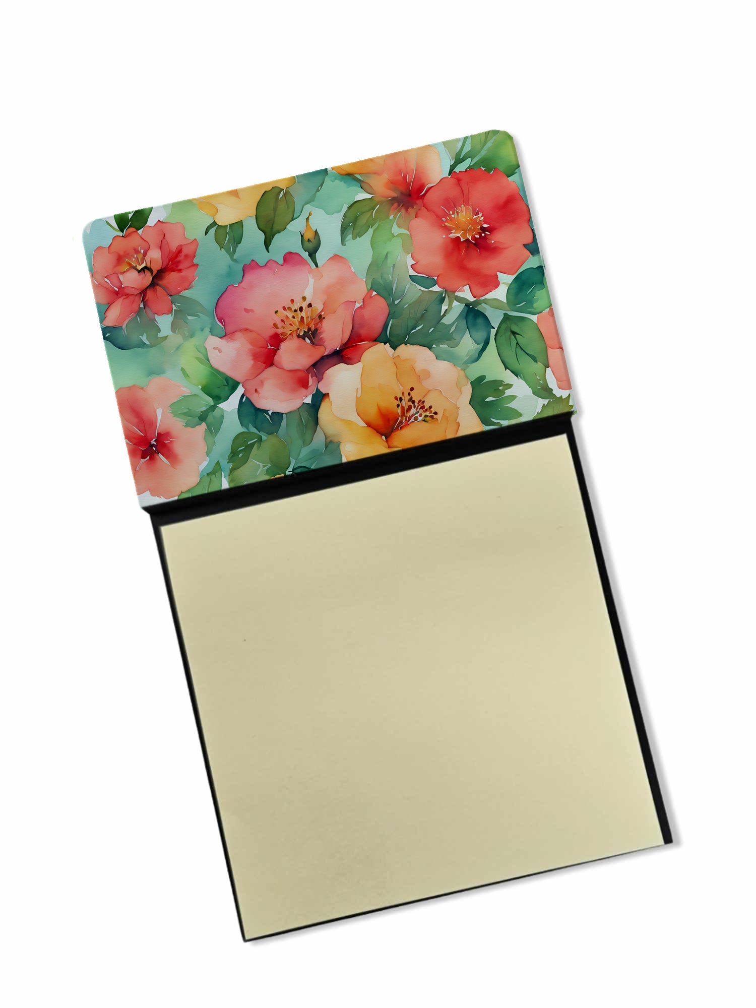 Georgia Cherokee Rose in Watercolor Watercolor Sticky Note Holder Refillable Dispenser Desk Accessory 3x3 Pad Gift