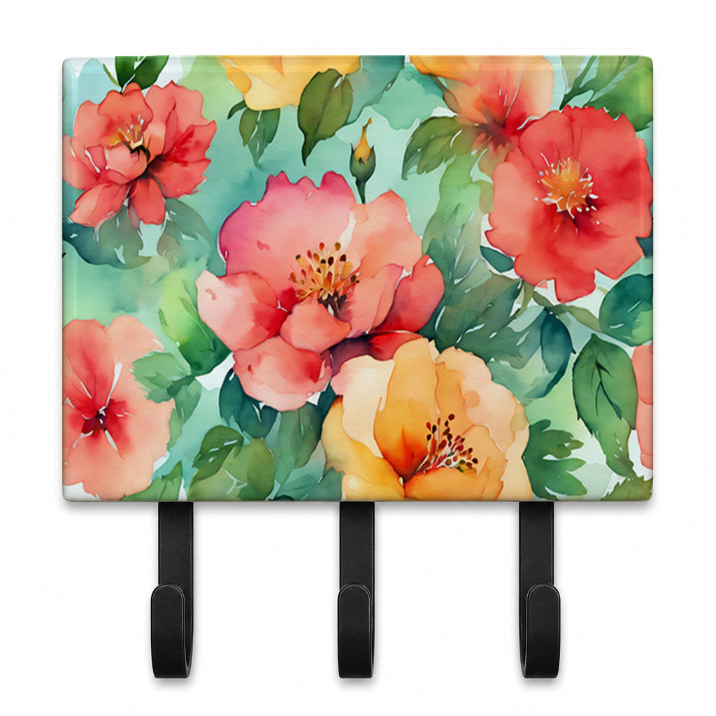 Georgia Cherokee Rose in Watercolor Leash or Key Holder Wall Hooks, Coat Rack Wall Mount, for Hanging Keys, Towels, Aprons, Leashes