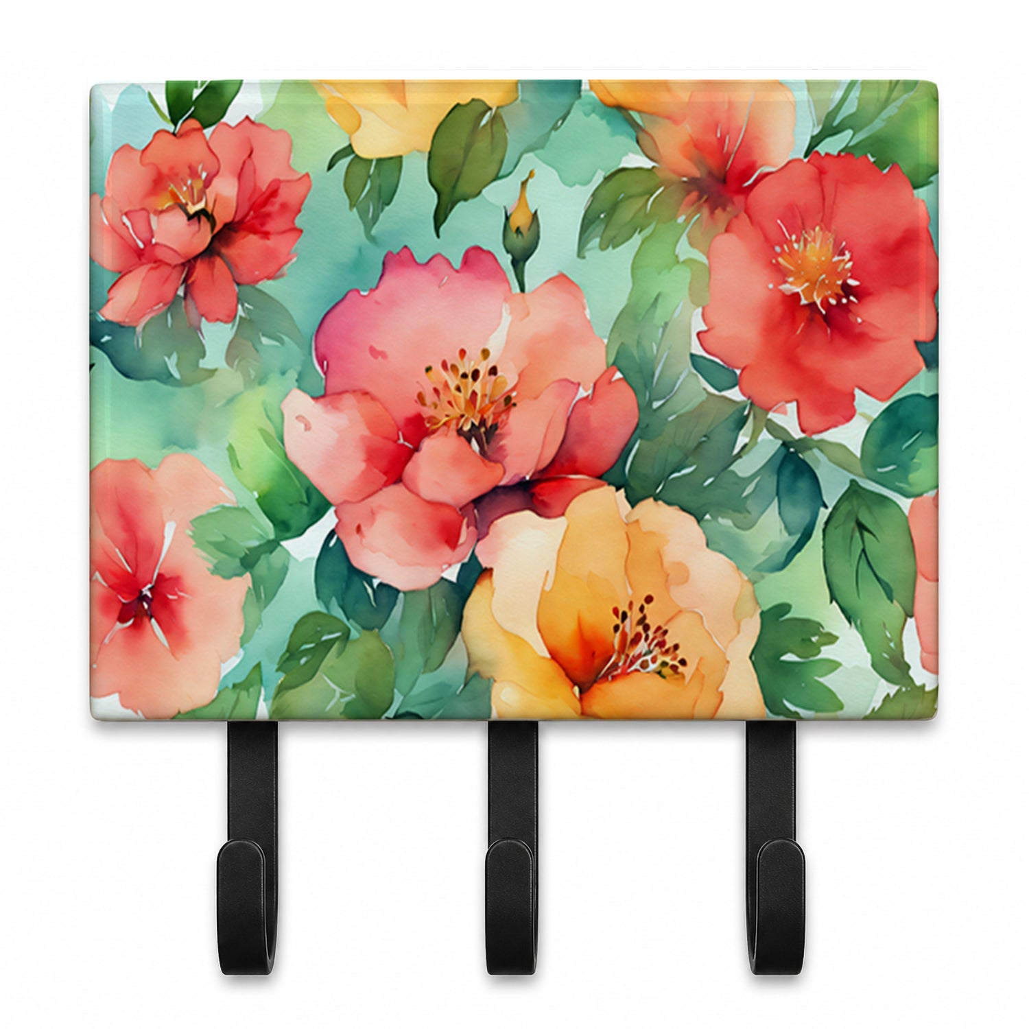 Georgia Cherokee Rose in Watercolor Leash or Key Holder Wall Hooks, Coat Rack Wall Mount, for Hanging Keys, Towels, Aprons, Leashes