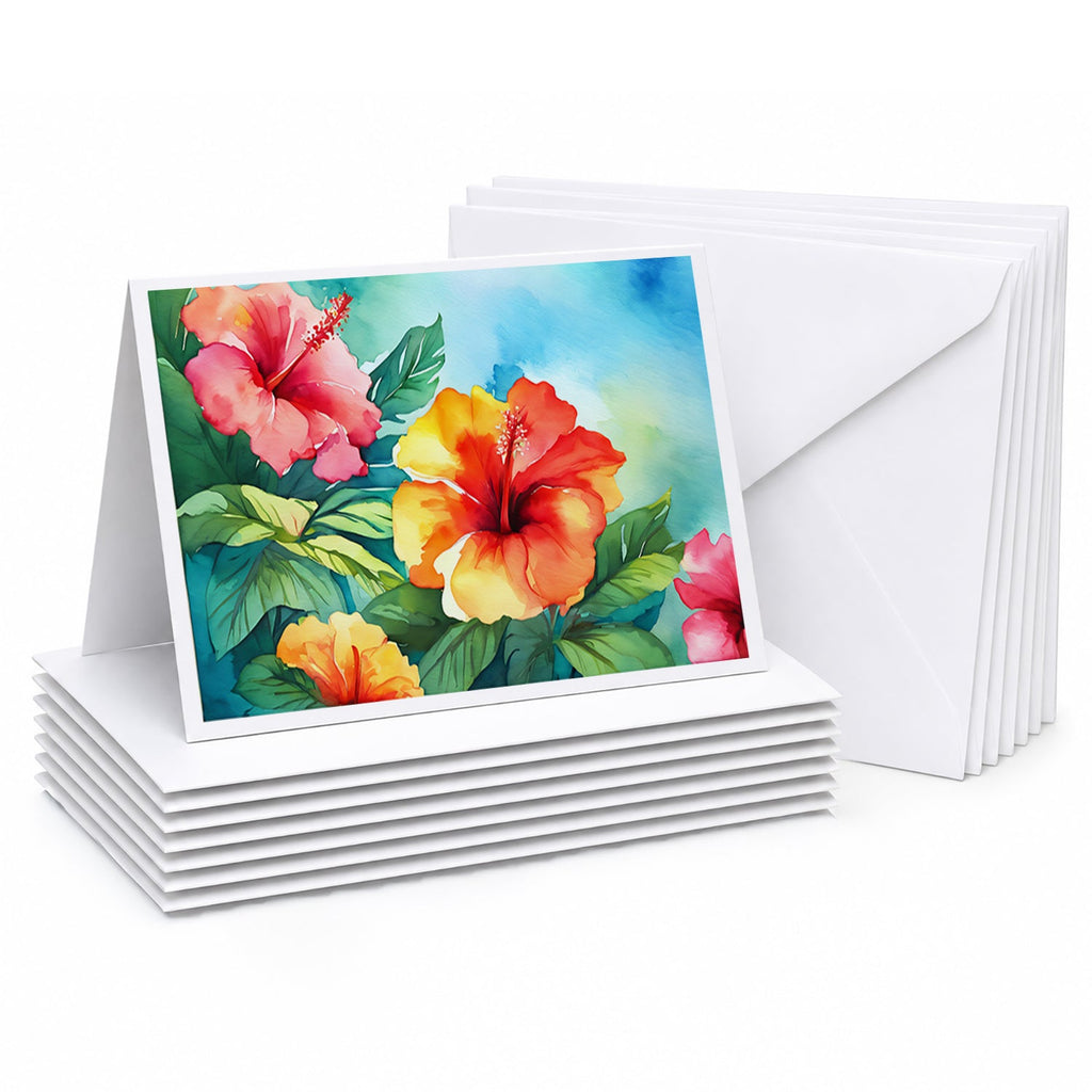 Hawaii Hawaiian Hibiscus in Watercolor Greeting Cards Pack of 8 Blank Cards with Envelopes Whimsical A7 Size 5x7