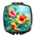 Hawaii Hawaiian Hibiscus in Watercolor Compact Mirror Decorative Travel Makeup Mirror for Women Girls Gifts Pocket Makeup Mirror Folding Handheld