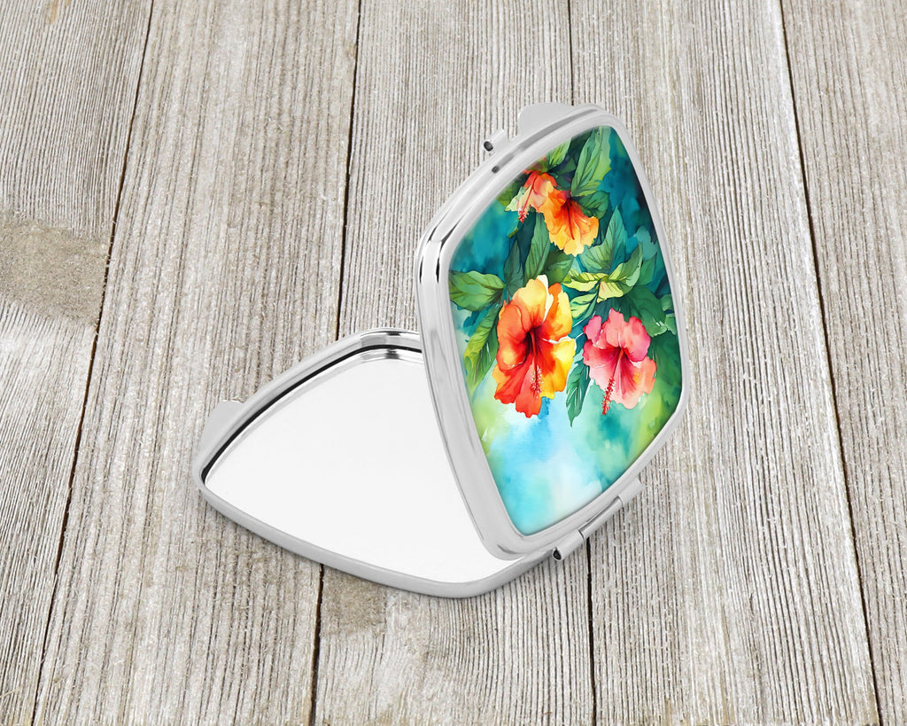 Hawaii Hawaiian Hibiscus in Watercolor Compact Mirror Decorative Travel Makeup Mirror for Women Girls Gifts Pocket Makeup Mirror Folding Handheld