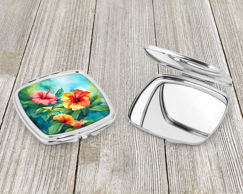 Hawaii Hawaiian Hibiscus in Watercolor Compact Mirror Decorative Travel Makeup Mirror for Women Girls Gifts Pocket Makeup Mirror Folding Handheld