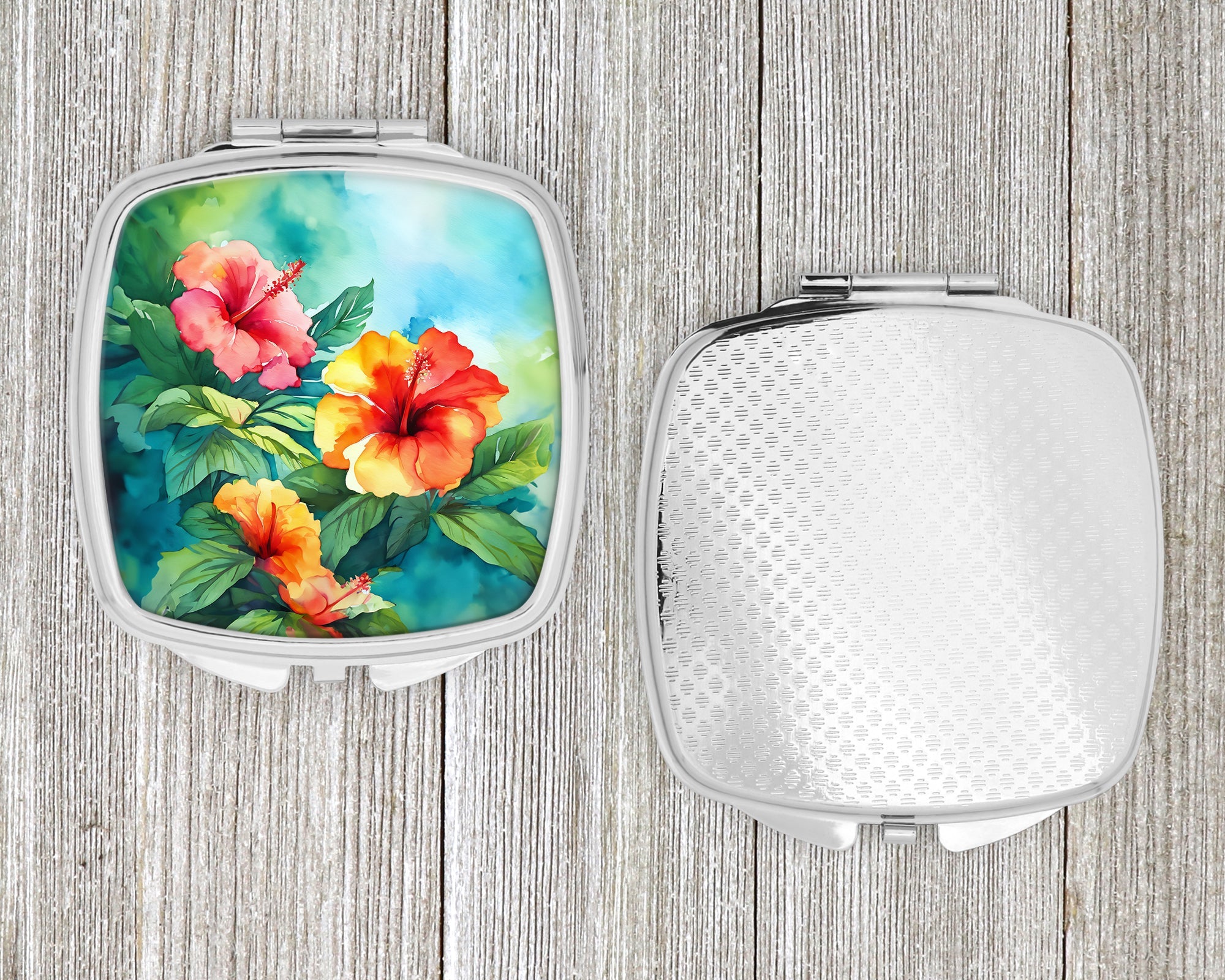 Hawaii Hawaiian Hibiscus in Watercolor Compact Mirror Decorative Travel Makeup Mirror for Women Girls Gifts Pocket Makeup Mirror Folding Handheld
