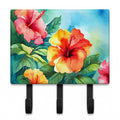 Hawaii Hawaiian Hibiscus in Watercolor Leash or Key Holder Wall Hooks, Coat Rack Wall Mount, for Hanging Keys, Towels, Aprons, Leashes