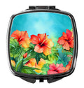 Hawaii Hawaiian Hibiscus in Watercolor Compact Mirror Decorative Travel Makeup Mirror for Women Girls Gifts Pocket Makeup Mirror Folding Handheld