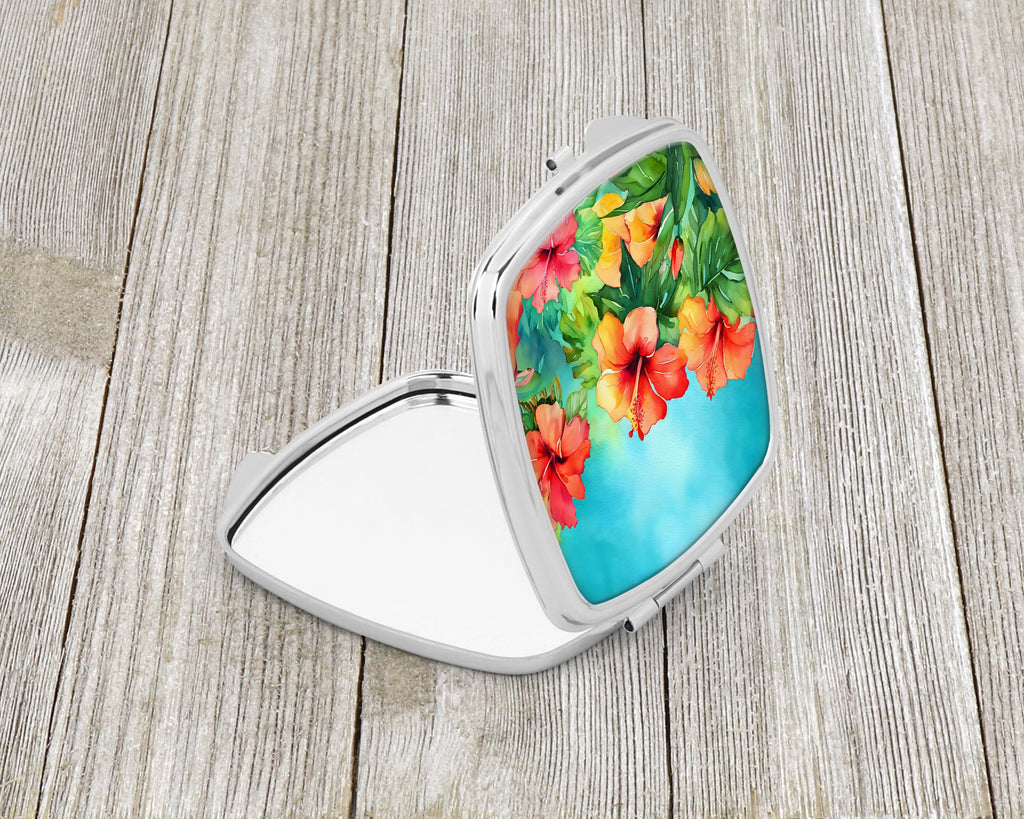 Hawaii Hawaiian Hibiscus in Watercolor Compact Mirror Decorative Travel Makeup Mirror for Women Girls Gifts Pocket Makeup Mirror Folding Handheld