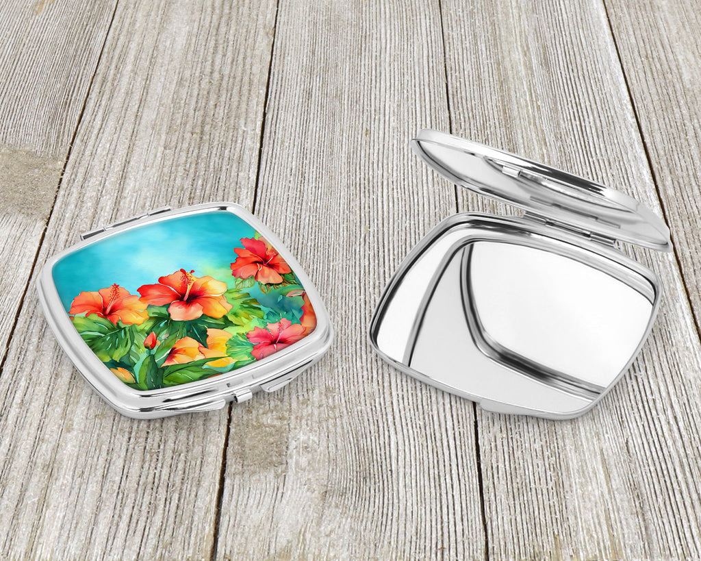 Hawaii Hawaiian Hibiscus in Watercolor Compact Mirror Decorative Travel Makeup Mirror for Women Girls Gifts Pocket Makeup Mirror Folding Handheld