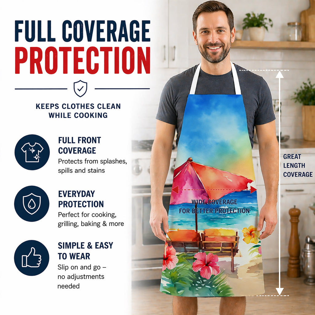 Hawaii Hawaiian Hibiscus in Watercolor Apron Cooking Kitchen Server Baking Crafts Gardening for Adult Women Men, Unisex, Large, Multicolor