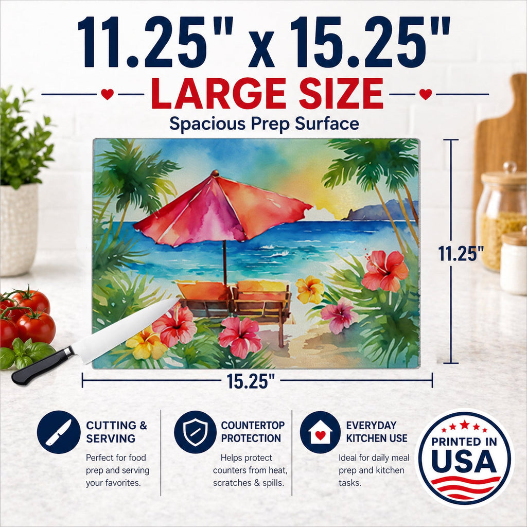 Hawaii Hawaiian Hibiscus in Watercolor Cutting Board Tempered Glass Kitchen Cutting Surface, Heat Resistant Chopping, Non-Slip Feet, Food Prep & Serving