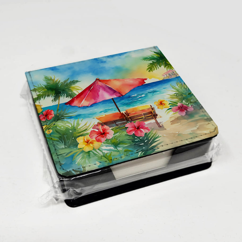 Hawaii Hawaiian Hibiscus in Watercolor PU Leather Note Paper Holder with Artist-Designed Cover, Desk Accessory, Office Gift