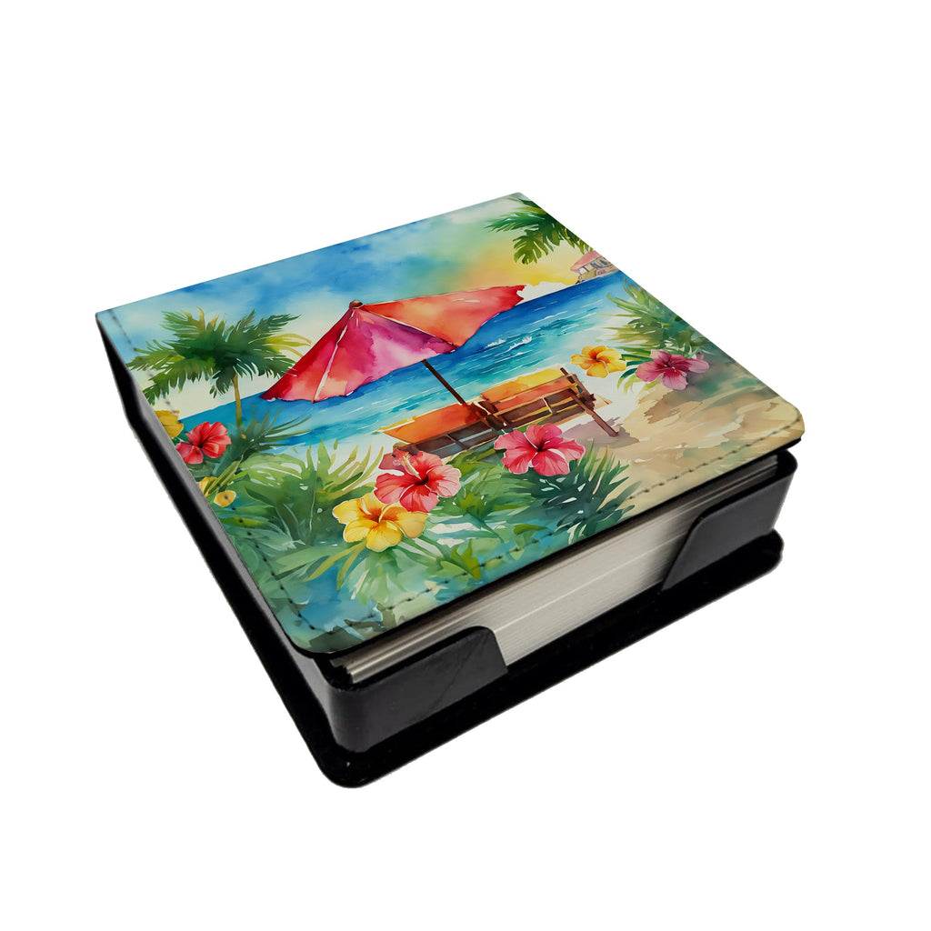 Hawaii Hawaiian Hibiscus in Watercolor PU Leather Note Paper Holder with Artist-Designed Cover, Desk Accessory, Office Gift